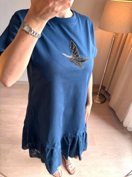 Rahat Kesim Mavi Eteği Fistolu Elbise