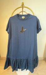 Mavi Eteği Fistolu Elbise