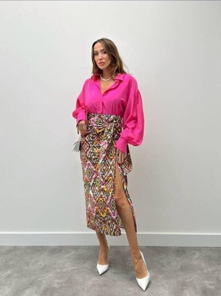 Desenli Bağlamalı Etek