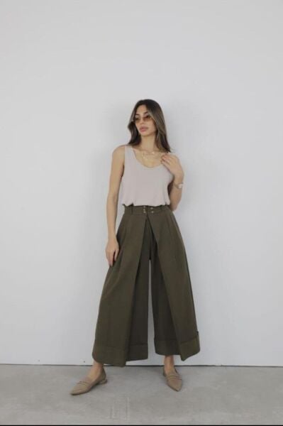 Düğme Detaylı Duble Paça Etek Pantolon