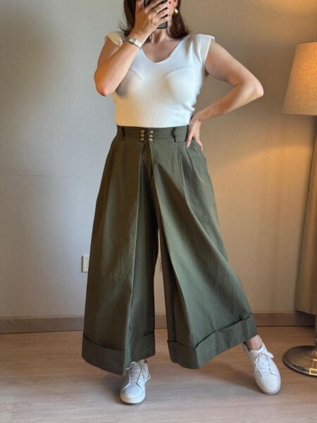 Düğme Detaylı Duble Paça Etek Pantolon