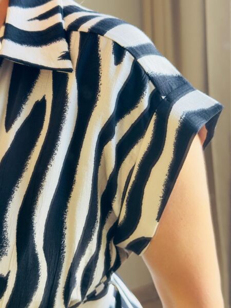 Zebra Desenli Beli Pensli Elbise