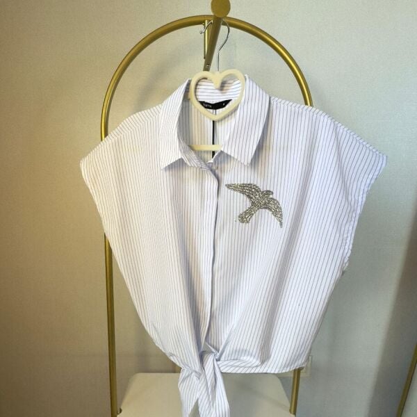 Tasarım Bağlamalı Çizgili Gömlek