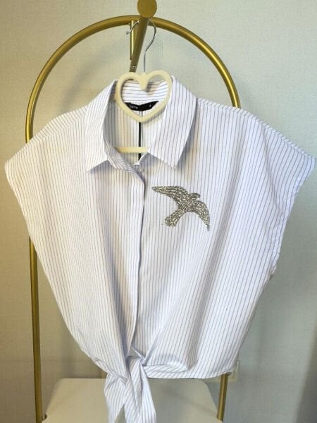 Tasarım Bağlamalı Çizgili Gömlek