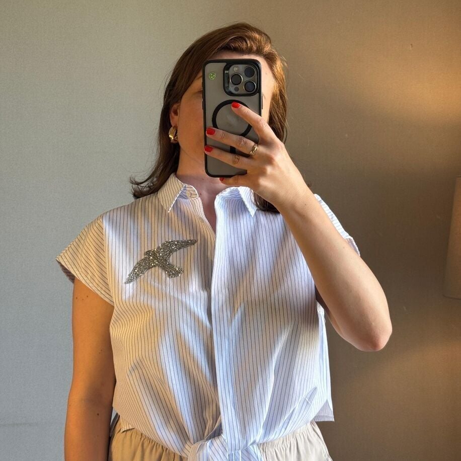 Tasarım Bağlamalı Çizgili Gömlek