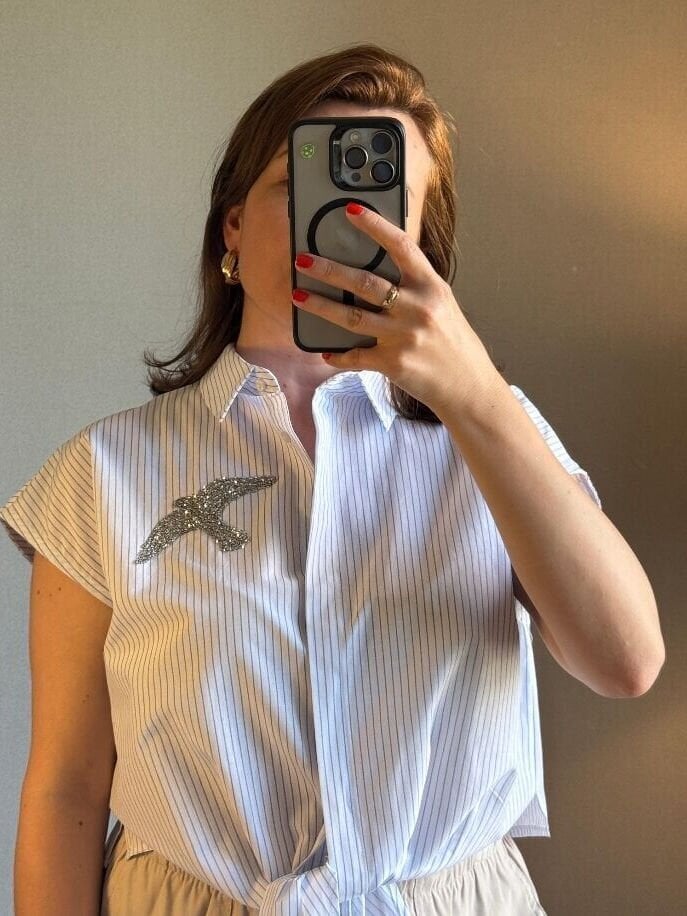 Tasarım Bağlamalı Çizgili Gömlek