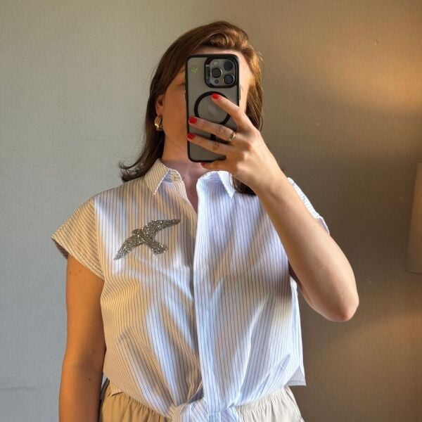 Tasarım Bağlamalı Çizgili Gömlek