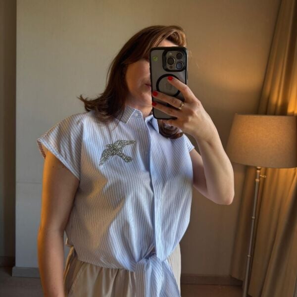 Tasarım Bağlamalı Çizgili Gömlek