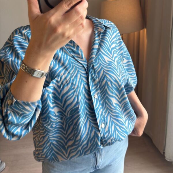 Mavi Desenli Oversize Gömlek