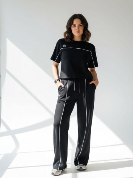 Beyaz Çizgi Geçişli Modal Kumaş Eşofman Takımı