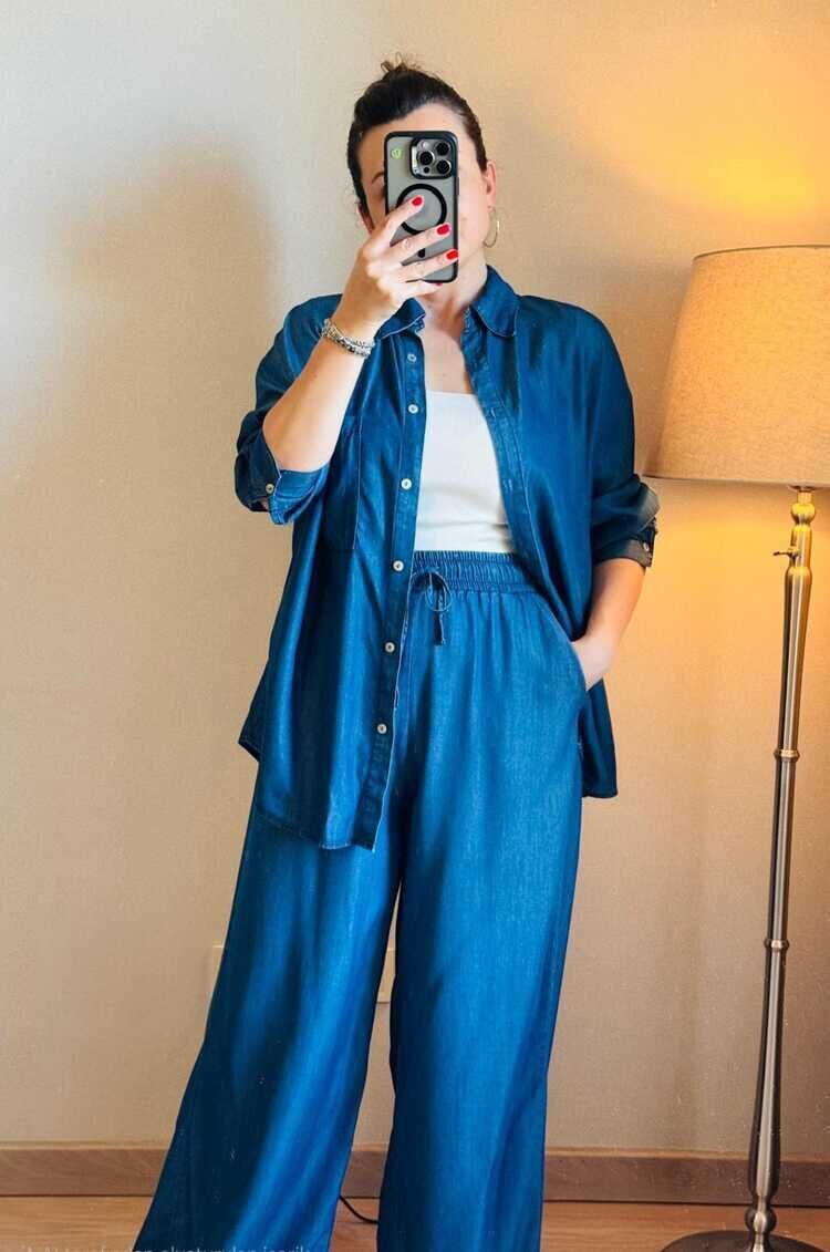 Denim Mavi Tensel Kumaş Takım