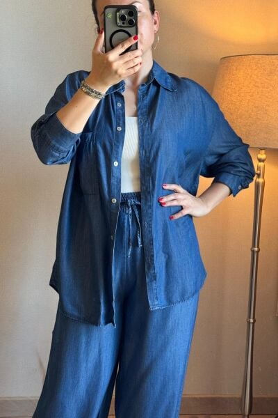 Denim Mavi Tensel Kumaş Takım