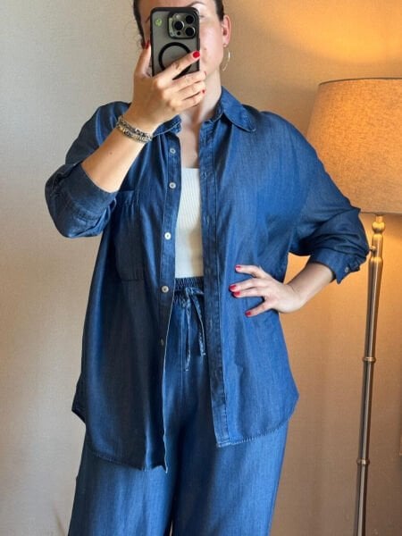 Denim Mavi Tensel Kumaş Takım