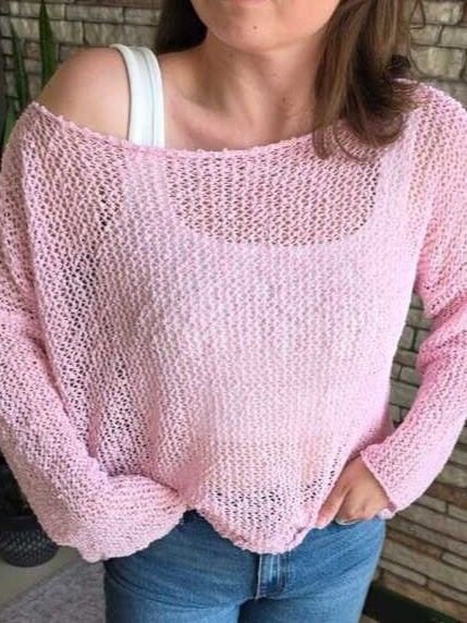 Pembe File Detaylı Triko Bluz