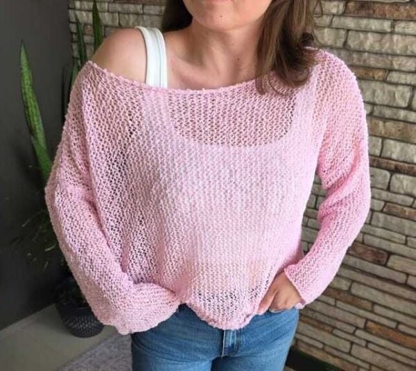 Pembe File Detaylı Triko Bluz