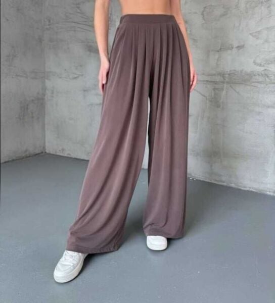 Kahverengi  Beli Lastikli Bol Paça Pantolon