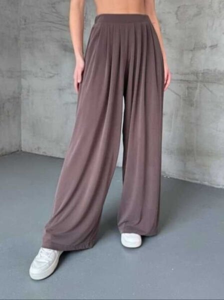 Kahverengi  Beli Lastikli Bol Paça Pantolon