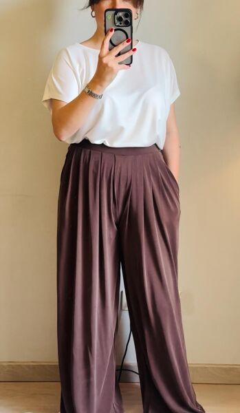 Kahverengi  Beli Lastikli Bol Paça Pantolon