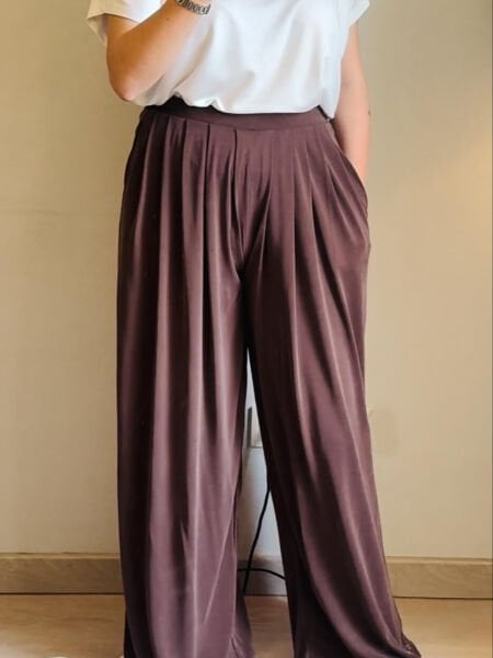 Kahverengi  Beli Lastikli Bol Paça Pantolon