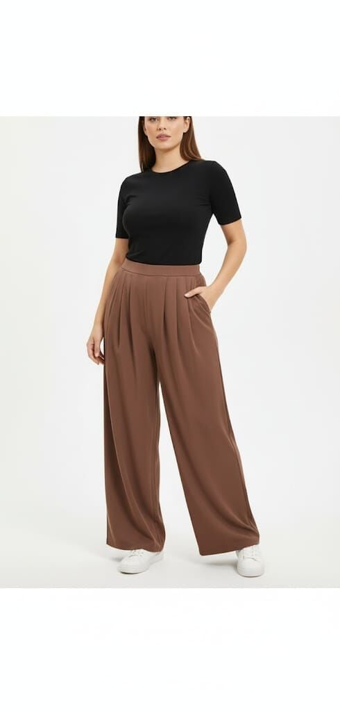 Kahverengi  Beli Lastikli Bol Paça Pantolon