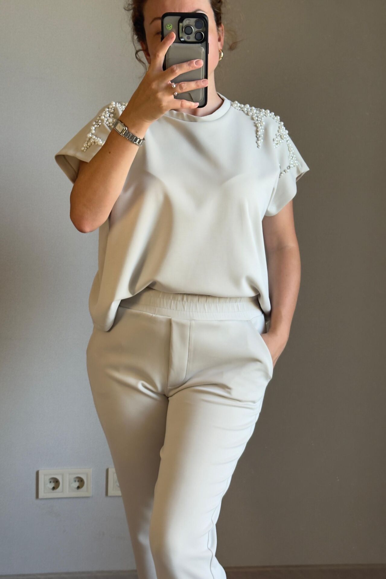 İnci İşlemeli Modal Kumaş Takım