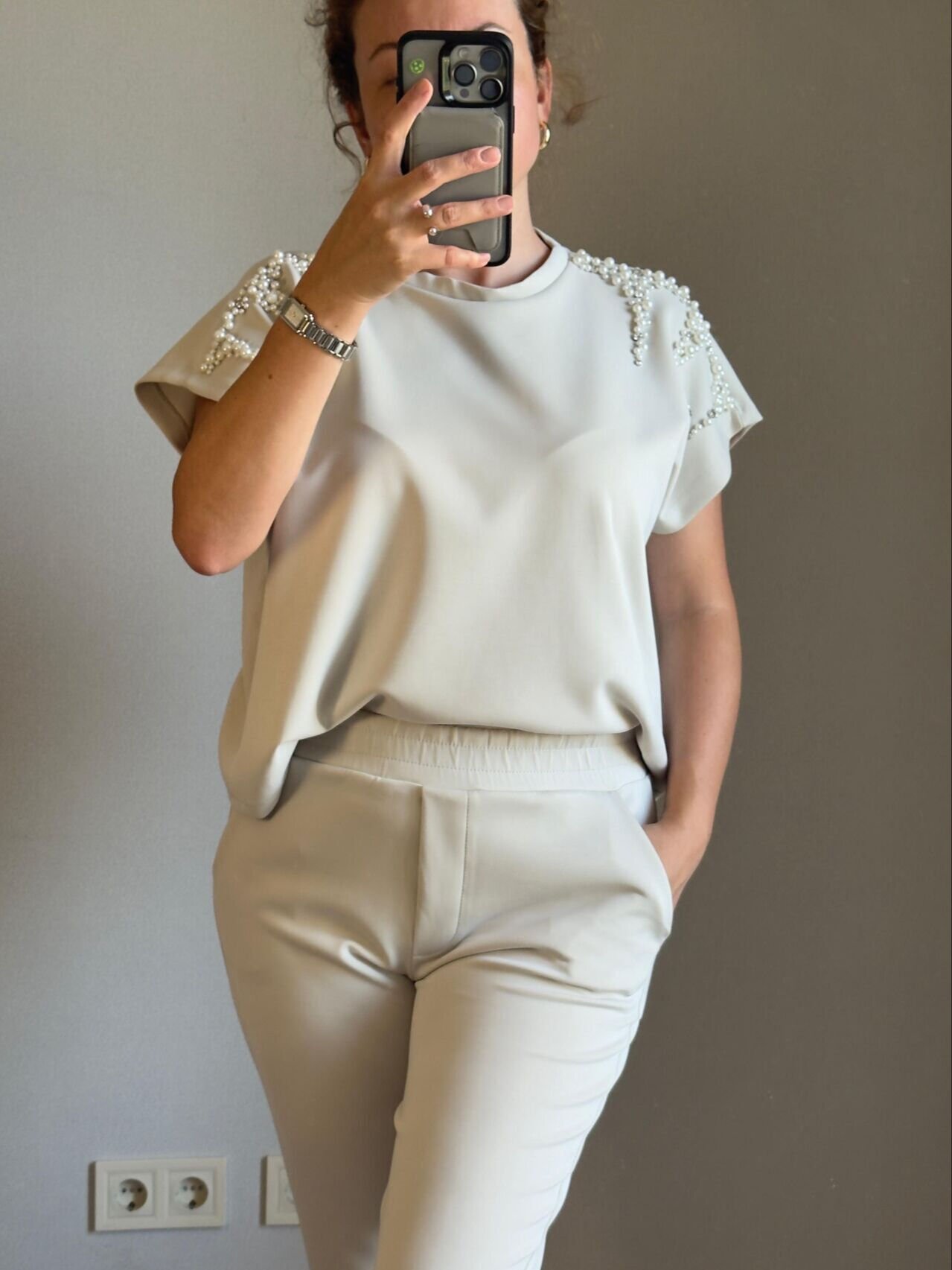 İnci İşlemeli Modal Kumaş Takım