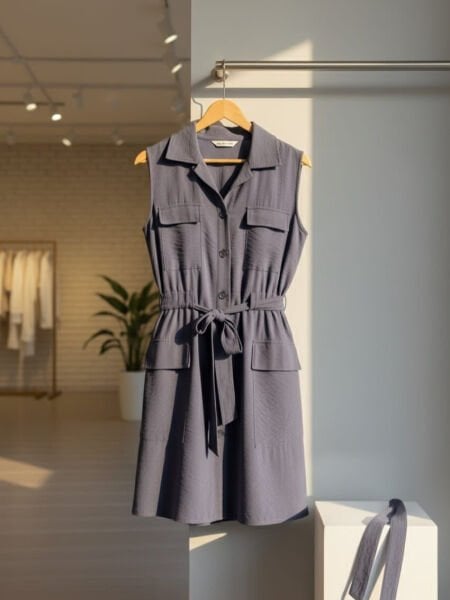 Lacivert Düğmeli Mini Elbise