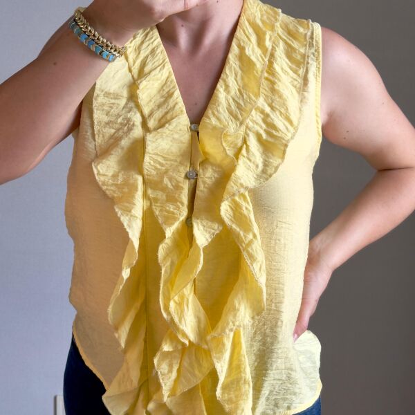 Sarı Fırfırlı Kolsuz Gömlek