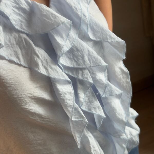 Mavi Fırfırlı Kolsuz Gömlek