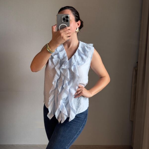 Mavi Fırfırlı Kolsuz Gömlek