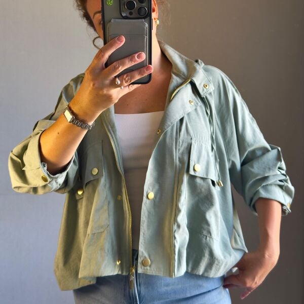 Su Yeşili Mevsimlik Kapüşonlu Ceket