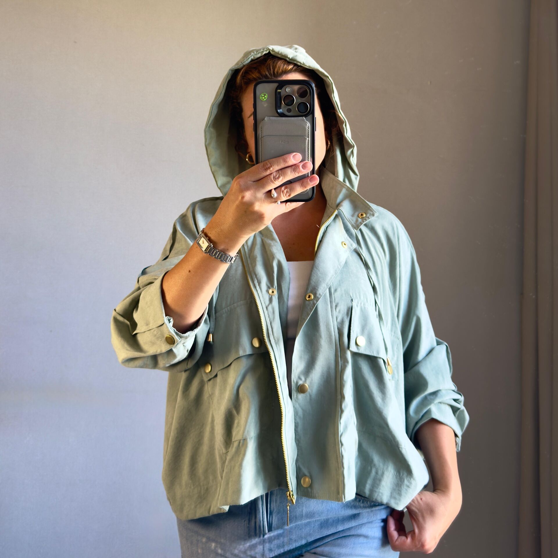 Su Yeşili Mevsimlik Kapüşonlu Ceket