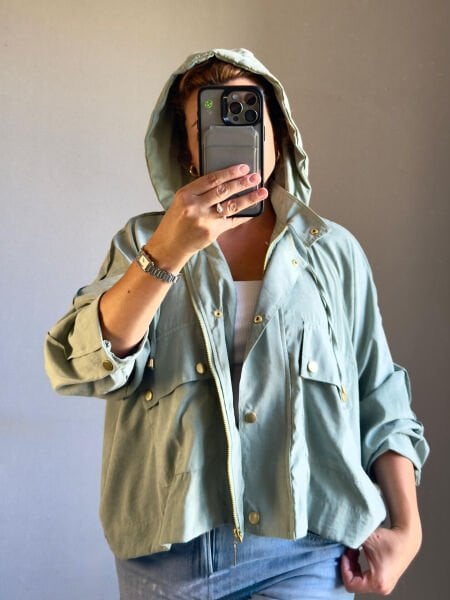 Su Yeşili Mevsimlik Kapüşonlu Ceket