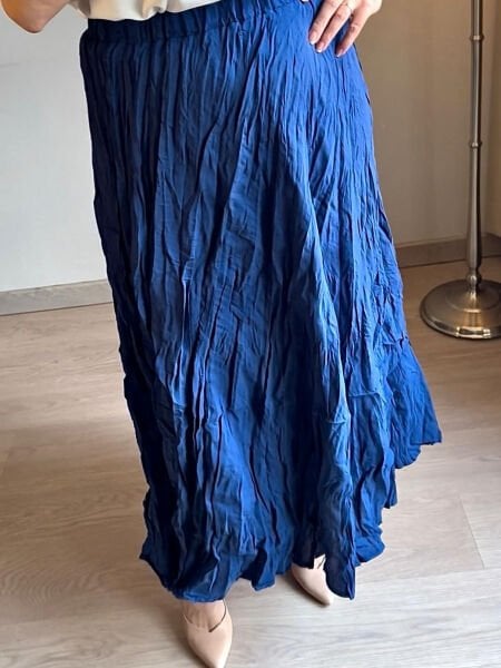 Astarlı Kırışık Lacivert Etek