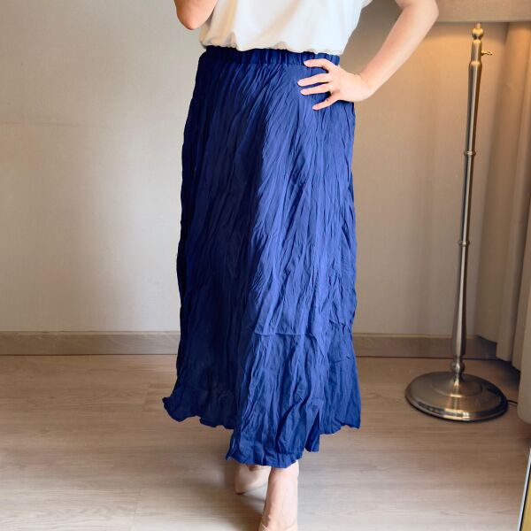 Astarlı Kırışık Lacivert Etek