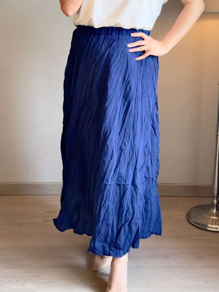 Astarlı Kırışık Lacivert Etek