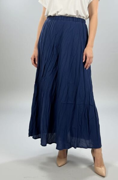 Astarlı Kırışık Lacivert Etek