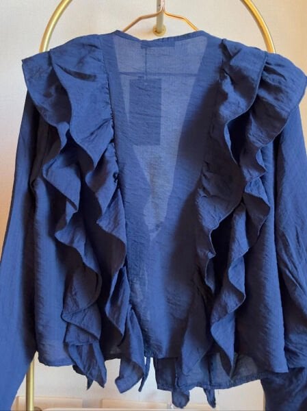 Önden Bağlamalı Fırfırlı Kadın Gömlek – Lacivert