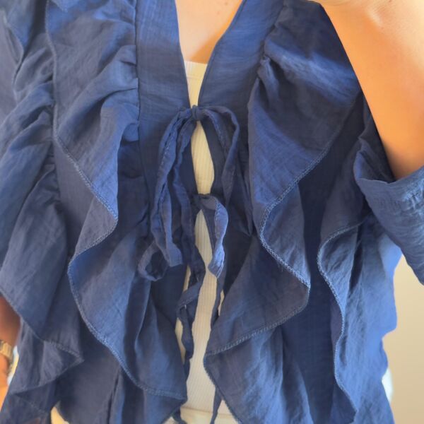 Önden Bağlamalı Fırfırlı Kadın Gömlek – Lacivert