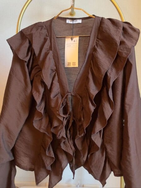 Önden Bağlamalı Fırfırlı Kadın Gömlek – Acı Kahve