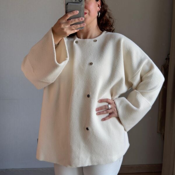 Beyaz Keçe Oversize Ceket