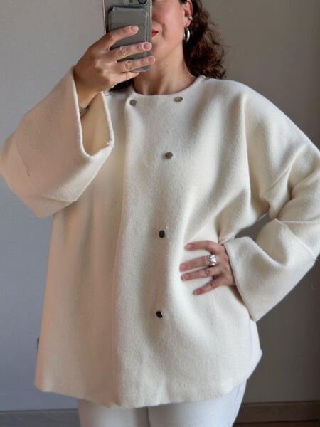 Beyaz Keçe Oversize Ceket