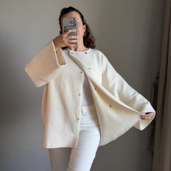 Beyaz Keçe Oversize Ceket