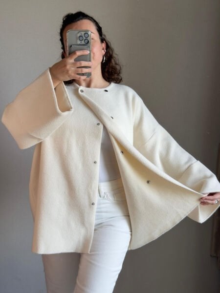 Beyaz Keçe Oversize Ceket