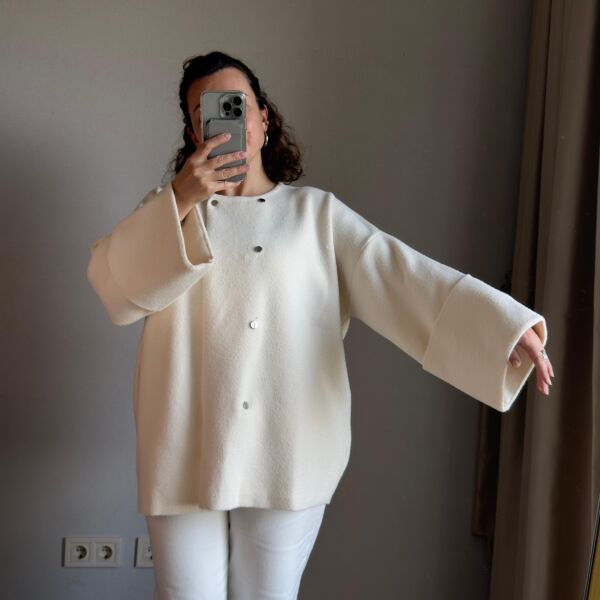 Beyaz Keçe Oversize Ceket