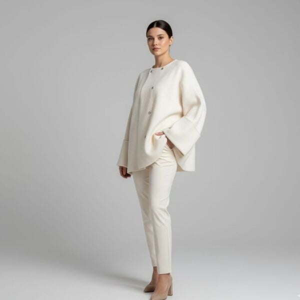 Beyaz Keçe Oversize Ceket