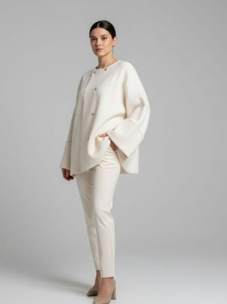 Beyaz Keçe Oversize Ceket