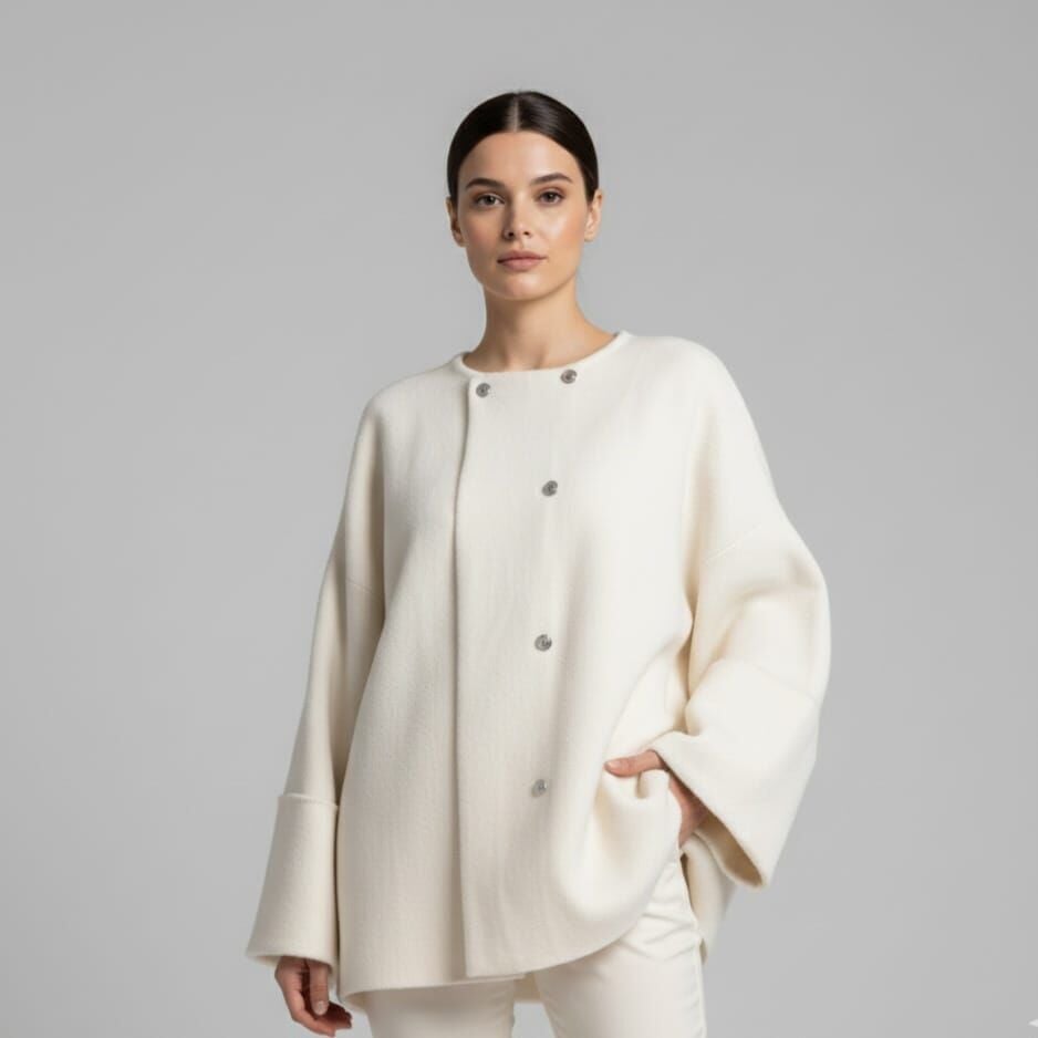 Beyaz Keçe Oversize Ceket