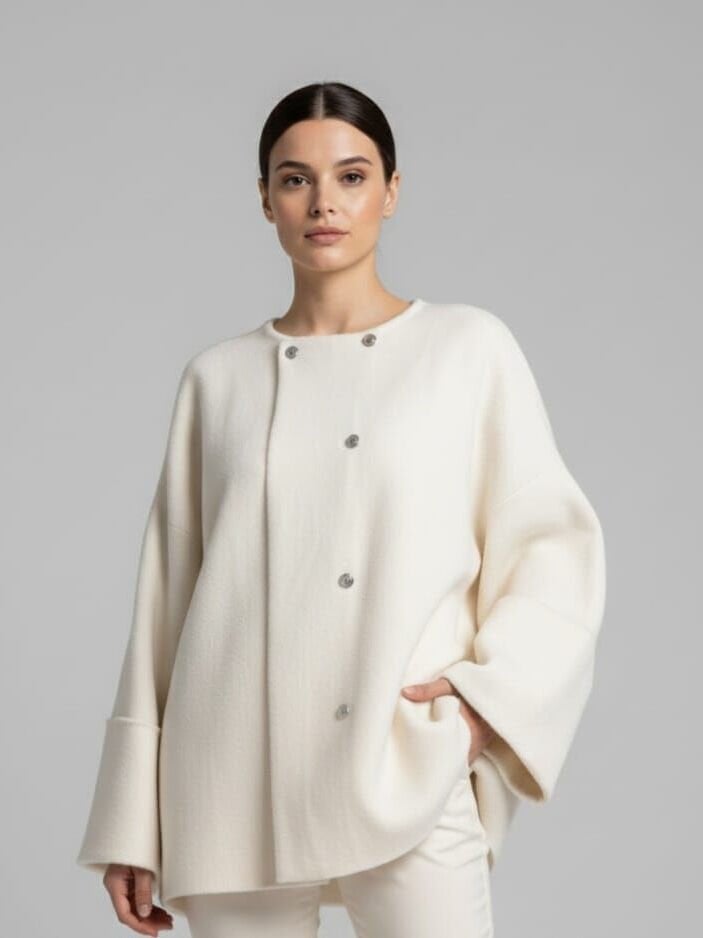 Beyaz Keçe Oversize Ceket