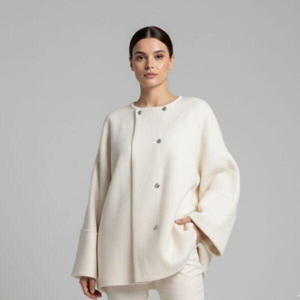 Beyaz Keçe Oversize Ceket